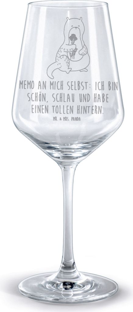 Mr. & Mrs. Panda Burgunderglas Otter Blumenstrauß - Transparent - Geschenk, Süß, glas für rotwein, Weinglas, Rotweinglas mit Gravur, Kelch, Pos...