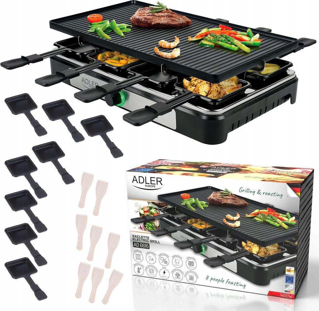 ADLER ELEKTRICKÝ GRIL 4 v 1 Raclette 1400W 8 osôb Obrázok produktu 11
