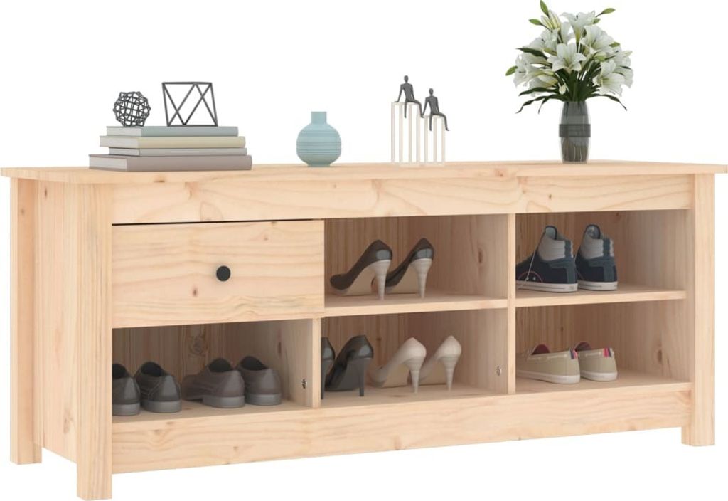 Armoire à Chaussures En Pin Massif Gris, 110x38x45,5 Cm, Neuve