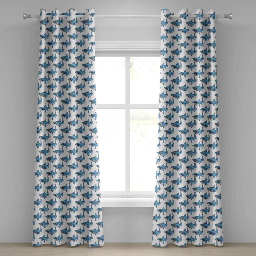 Rideau pour chambre enfant motif requin mer sauvage bleu blanc 280x175