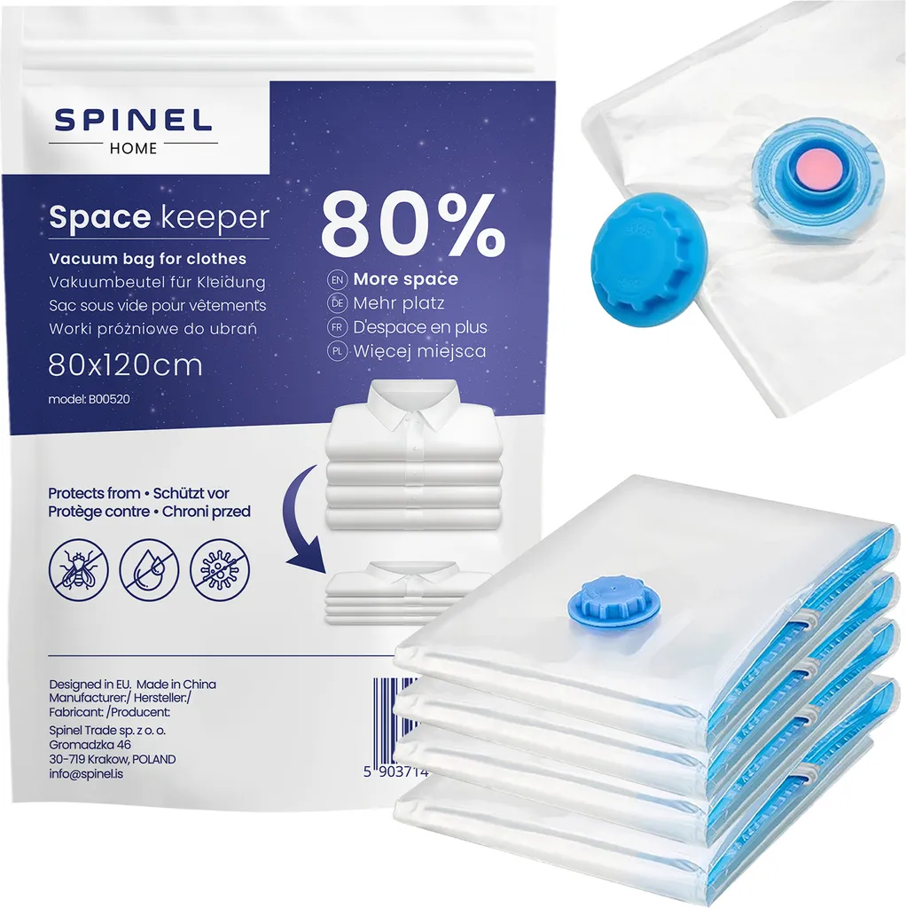 Spinel Home Kit 4 Sacchi Sottovuoto 80x120cm Valvola Universale PA+PE