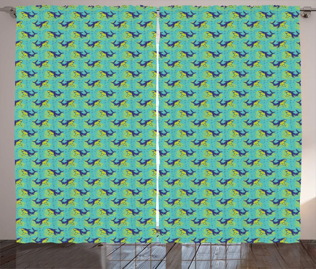 Grand rideau de salon thématique mer 280x225 cm facile à poser indigo