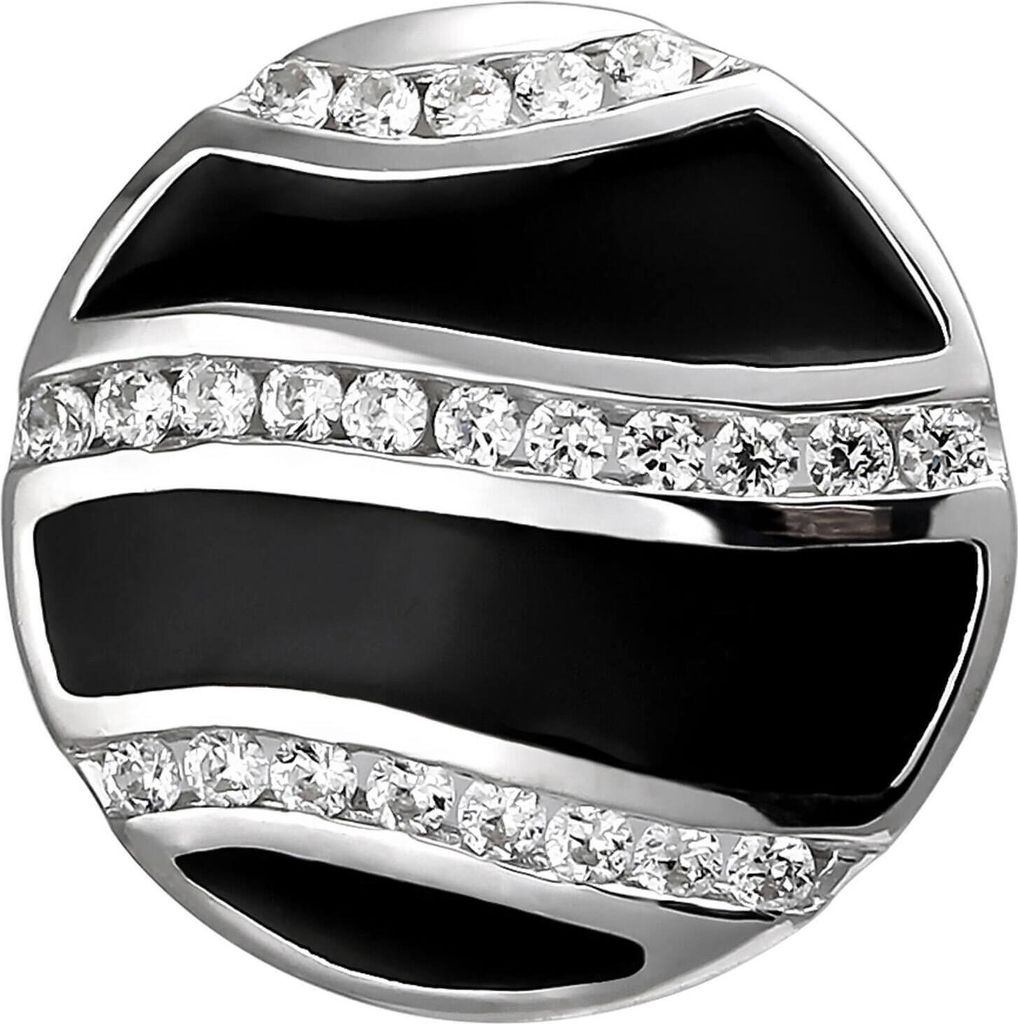 Anhänger aus 925 Silber mit 24 weißen Zirkonia & Emaille-Einlagen schwarz rund