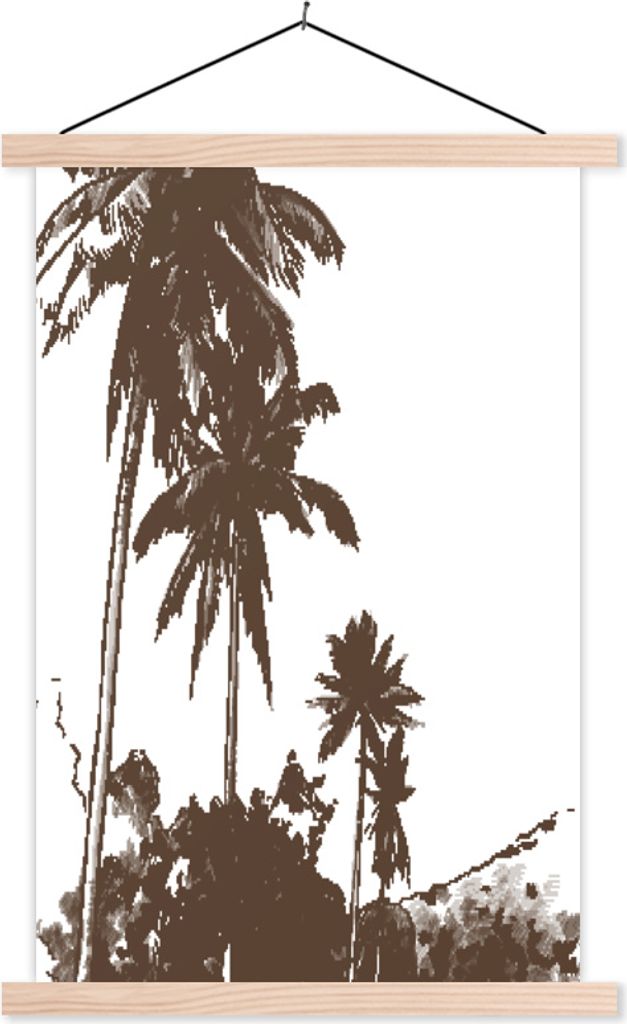 MuchoWow Textilposter Palme - Himmel - Berg 40x60 cm mit holzfarbenen Rahmen - Poster