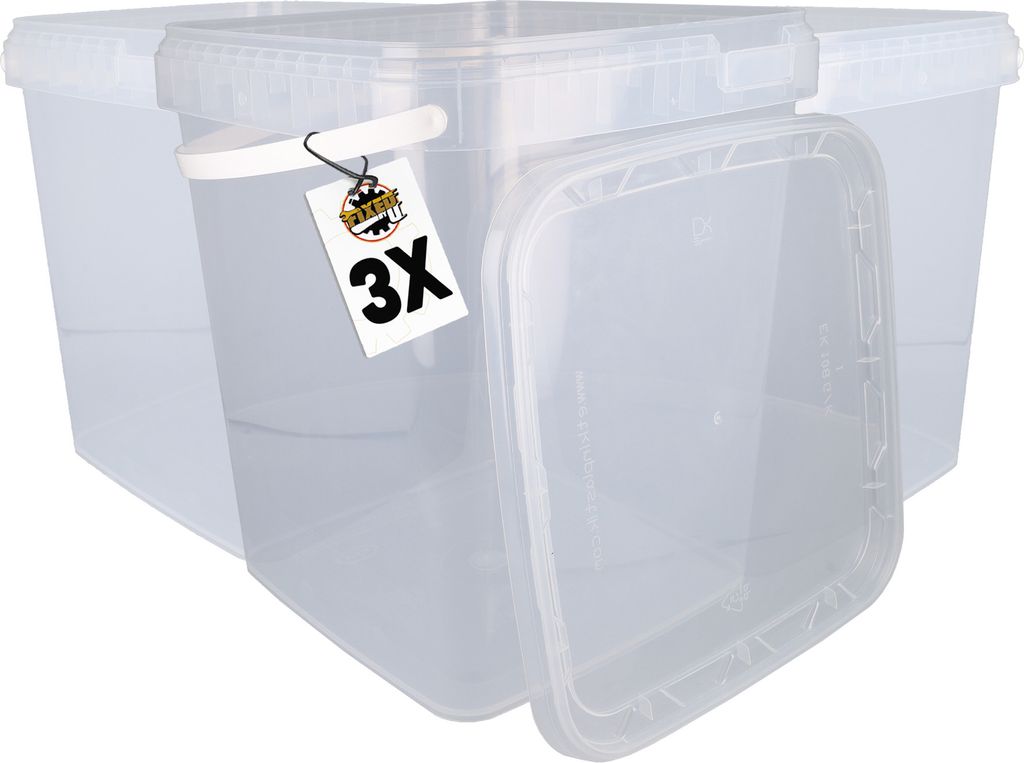 Eimer mit Deckel 10,8l Transparent Eckig | Kunststoff Eimer Lebensmittelecht, luftdicht und stabil | Leer Eimer mit Griff und Deckel für Lebensmit...