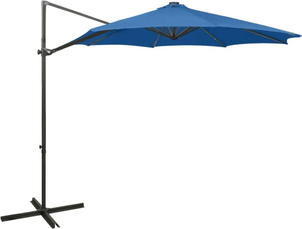 Parasol de jardin LED 300 cm bleu azur idéal pour soirées et terrasses