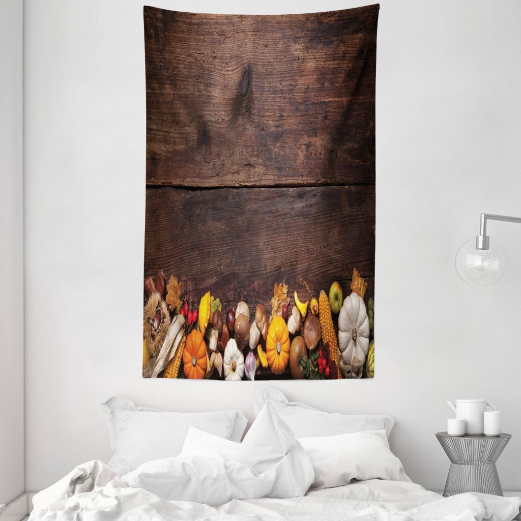 ABAKUHAUS Ernte Wandteppich und Tagesdecke, Holztisch Lebensmittel aus Weiches Mikrofaser Stoff Waschbar ohne Verblassen Digitaldruck, 140 x 230 cm...