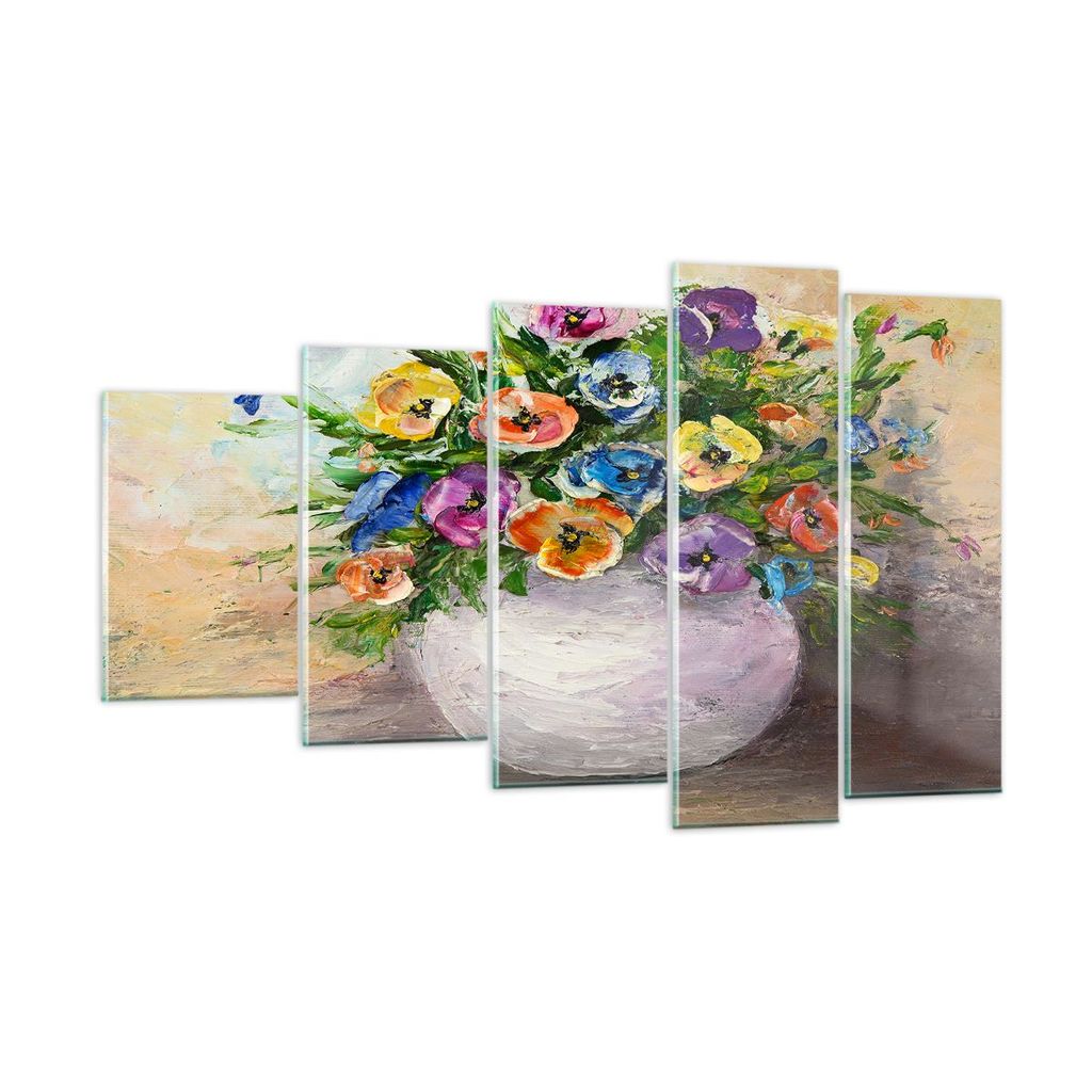 Bilder auf glas - Blumen Blumenstrauß Vase bunt - 100x60cm - Glasbilder - Wandbilder - Kunstdruck - zum Aufhängen bereit - Wanddekoration aus Gla...