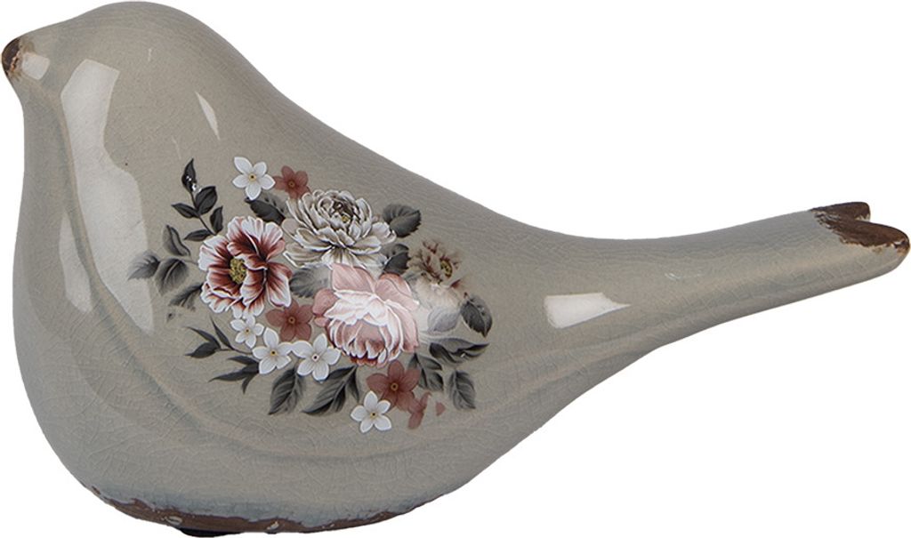 Clayre & Eef Figurka dekoracyjna Ptak 21x9x11 cm Szara Zdjęcie produktu 
