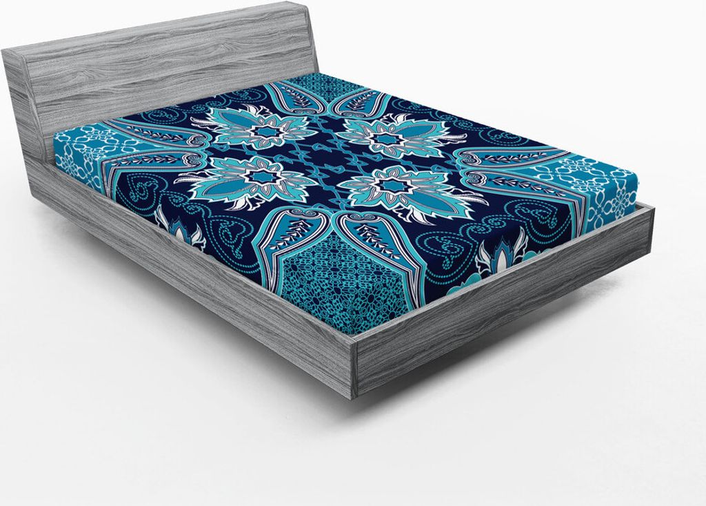 ABAKUHAUS Navy blau Spannbetttuch, Blumenpaisley-Entwurfs-böhmische Art-Weinlese-Blumen-Blumenblatt-Muster, 90 x 190 cm, Marineblau Weiß Blau