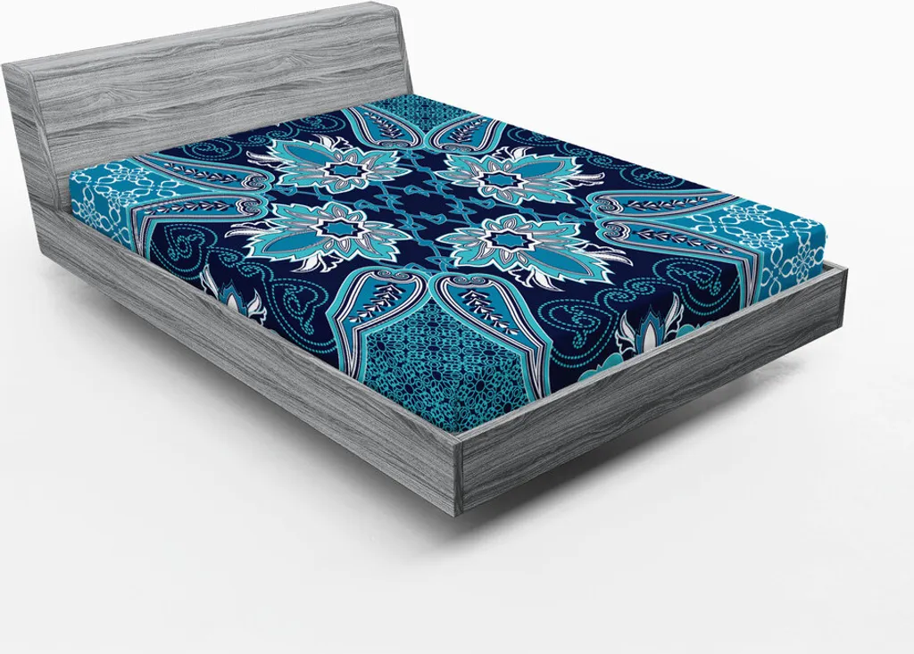 Lenzuolo Matrimoniale 180x200 cm Blu Navy Motivo Paisley Vintage