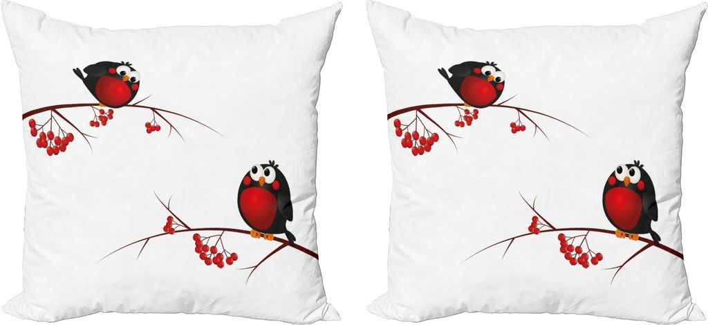 ABAKUHAUS Eberesche Kissenbezug Set (2Stück), Nette Kinder themed Cartoon-Art-Vögel auf Niederlassungen Lustiger glücklicher Weihnachtsentwurf, ...
