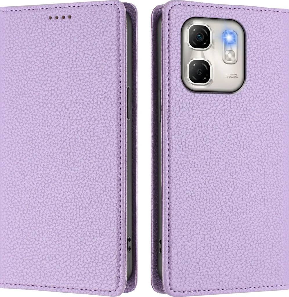 Custodia in pelle per Infinix Hot 50i/Smart 9 4G, pelle Litschi, custodia a portafoglio con slot per carte e supporto Viola - 2