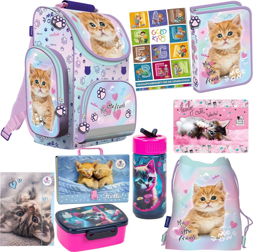 Chaqlin Schulranzen-Set – 3-teilig (Rucksack, Lunchtasche, Federmäppchen) Mit Moon Wolf Design, Für Grundschule & Freizeit