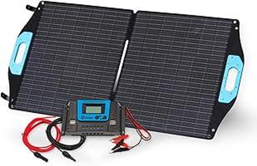 BERGER faltbares Solarpanel Set 100?W inkl. Laderegler | Solarmodul Solar-Komplettset mit MC4 & Krokodilklemmen | Solar Panel Camping Solaranlage f...