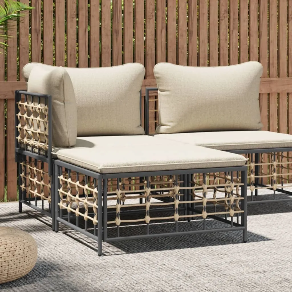 The Living Store Sgabello da giardino con cuscino beige in Poly Rattan