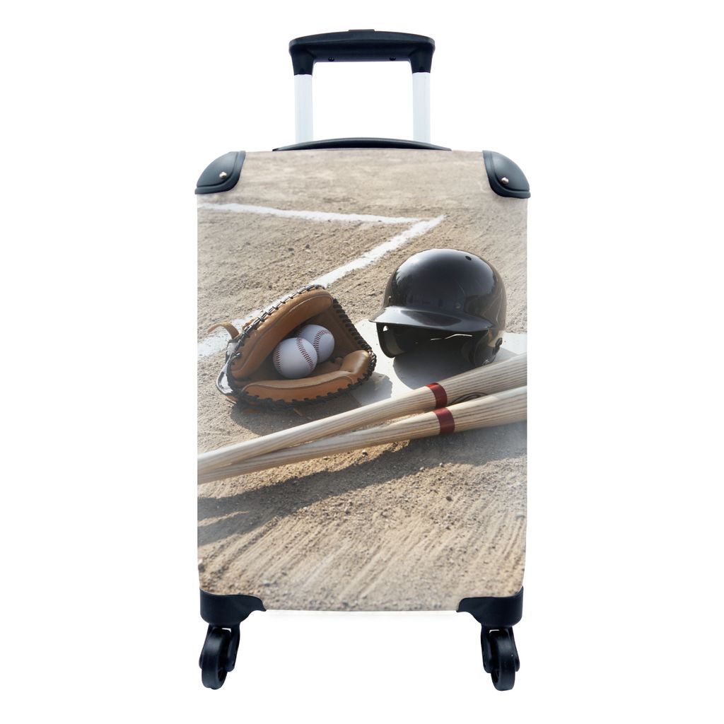MuchoWow Koffer Handgepäck Trolley Rollkoffer Kleine Reisekoffer mit 4 Rollen - Materialien für ein Baseballspiel - Cabin Size < 55x40x23 cm & ...
