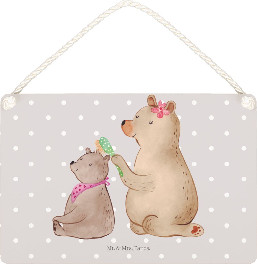 Mr. & Mrs. Panda Schild Bär Kind DIN A5 - Grau Pastell - Geschenk, Mutter, kleine aufmerksamkeit, Muttertag, Türschild, Holzschild, Deko, Mama, F...