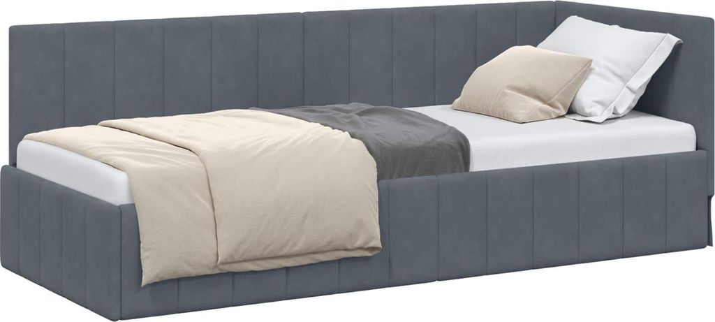 Eckbettgestell mit Kopfteil Dunkelgrau 80 cm x 200 cm Samt