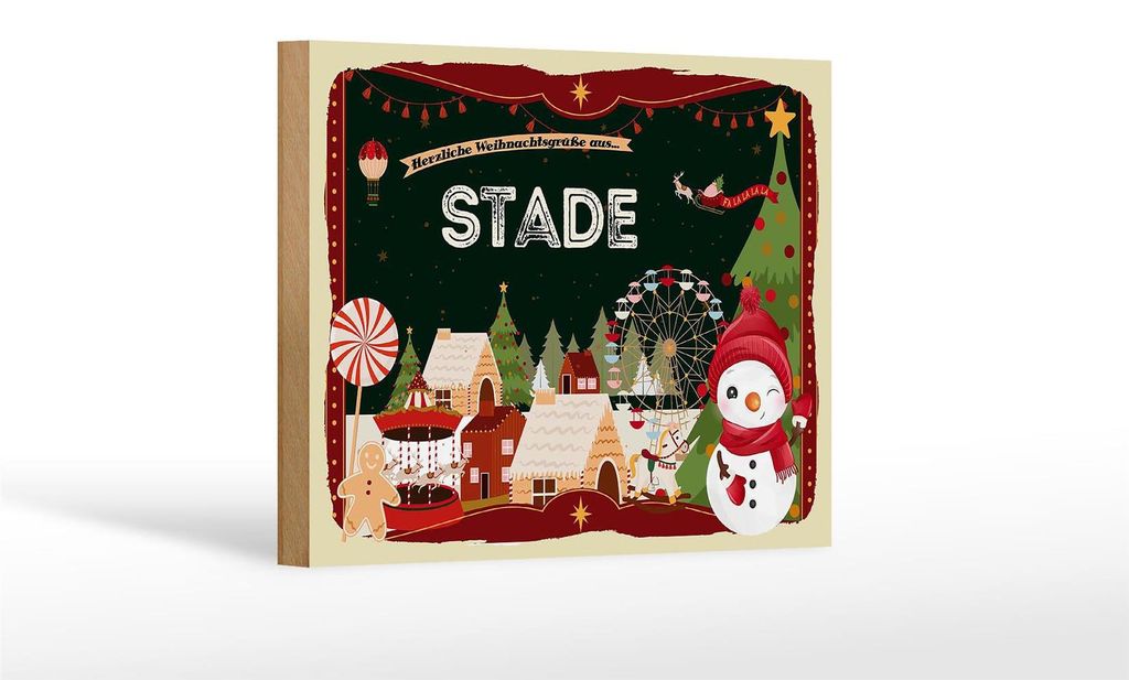 Holzschild Weihnachten Grüße aus STADE Geschenk Dekoration 18x12 cm