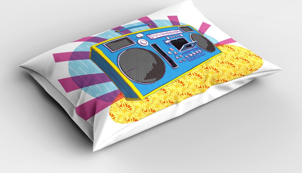 ABAKUHAUS 70s-Party Kopfkissenbezug, Retro Boom Box in Pop Art Manner Dance Musik bunte Komposition Artwork Print, 40x80 cm, Mehrfarbig