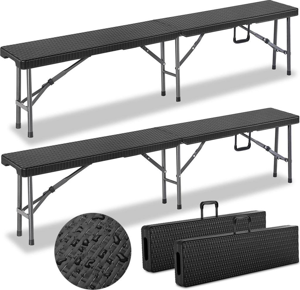 Set de 2 bancs de jardin pliables 180cm acier aspect Image du produit 