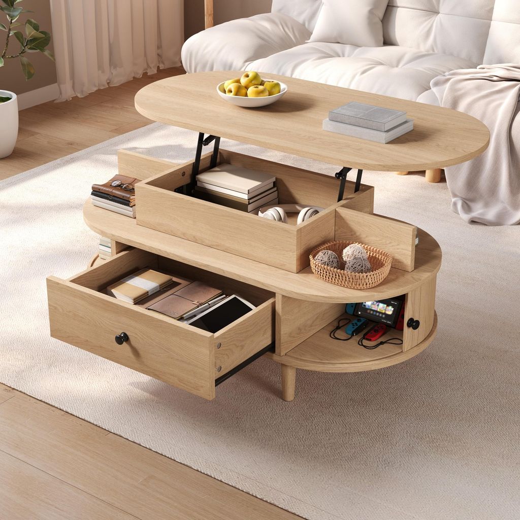 Mesa de centro STILVORA con superficie elevable y espacio Imagen del producto 