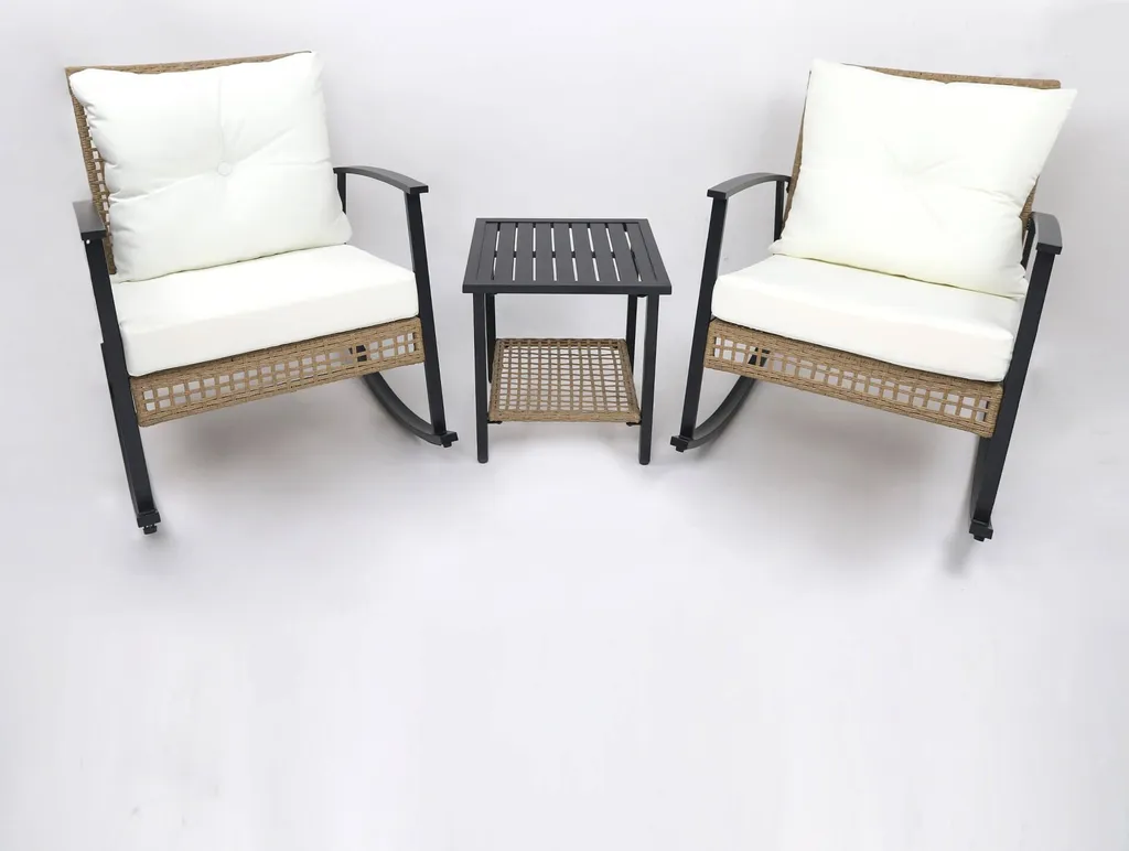 Salon de jardin Niangon 3 pièces Fauteuils à bascule et table d'appoint