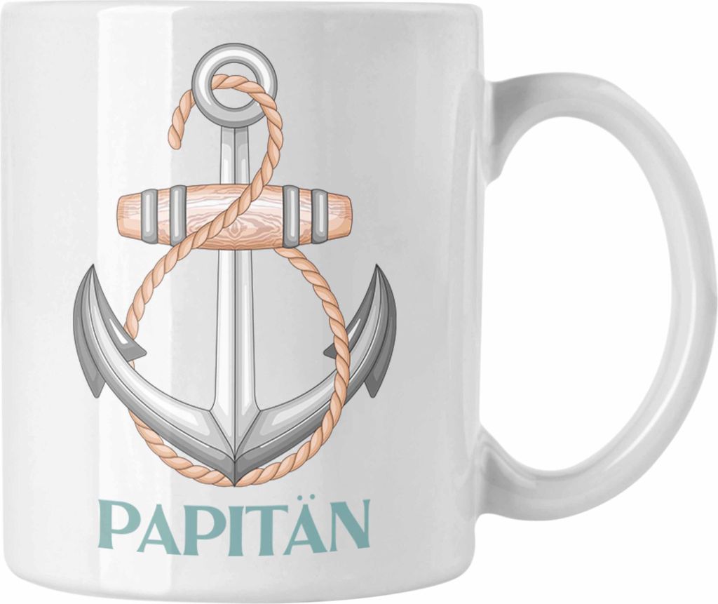 Trendation - Kapitän Tasse Geschenk für Papa Vater Papitän Geschenkidee zum Vatertag Bester Vater (Weiß)