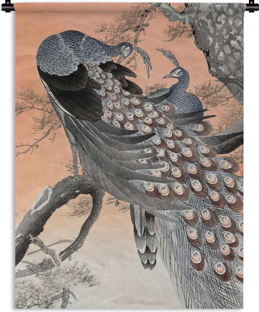 MuchoWow Wandteppich Wandbehang Tiere - Pfauenfedern - Vintage - Pfau 120x160 cm Tapisserie Dekoration Wandtuch - Wohnzimmer - Moderne