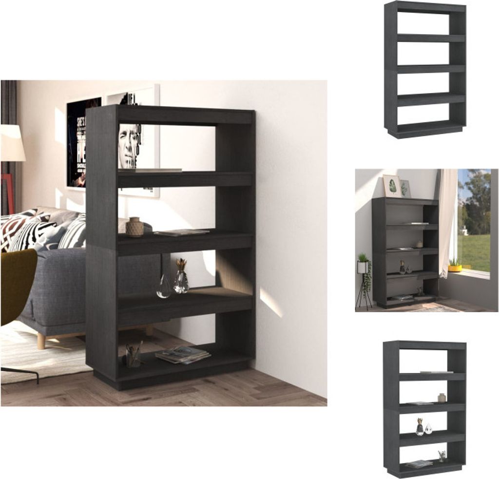 vidaXL Bücherregal/Raumteiler Grau 80x35x135 cm Massivholz Kiefer - Bücherregale & Bücherschränke