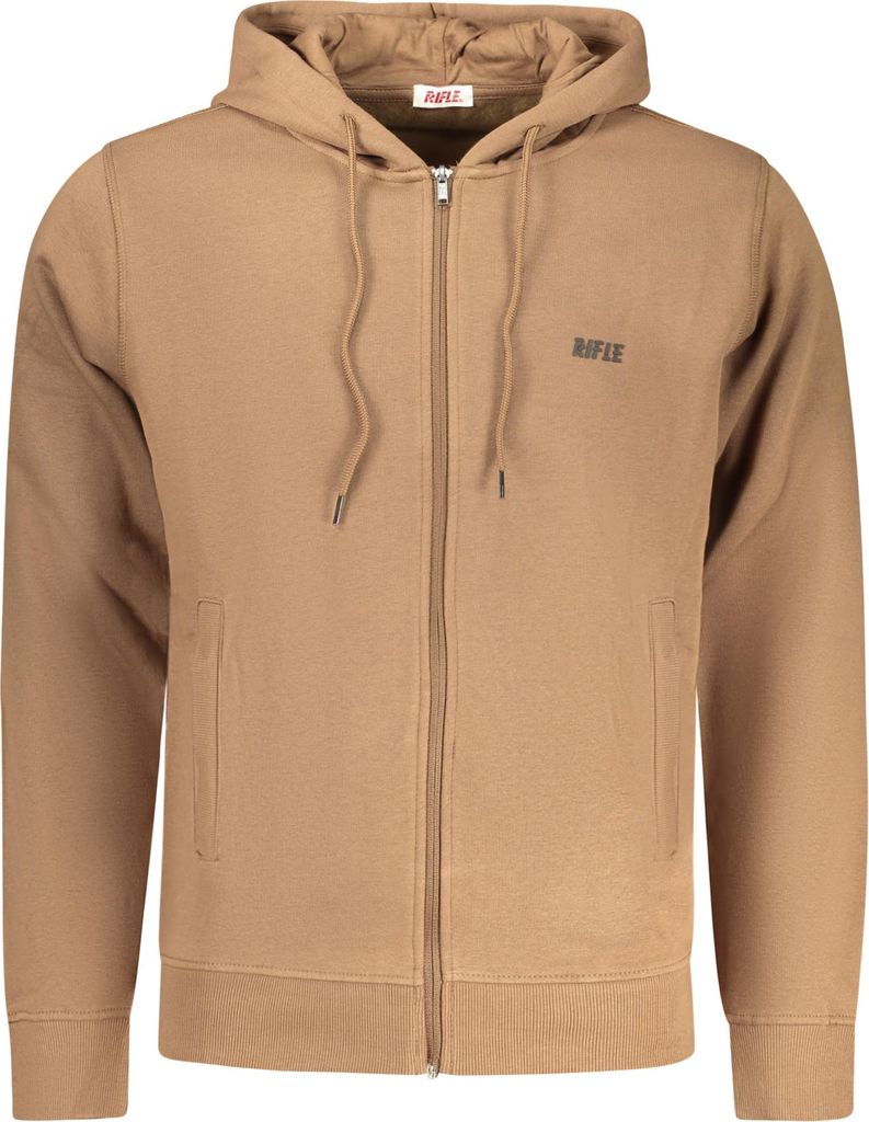 Herren-Sweatshirt Braun mit Kapuze, Reißverschluss & erhabenem Druck