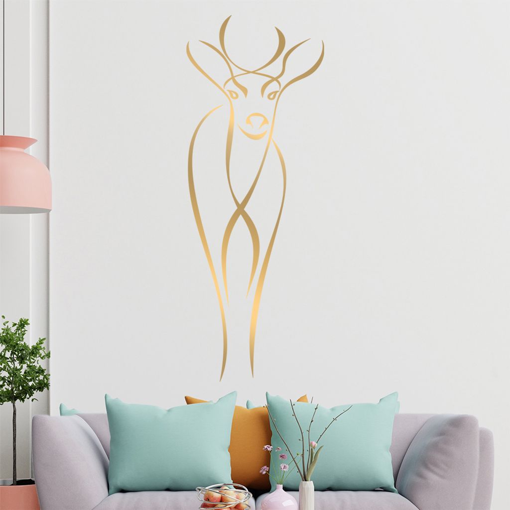 Reh Linien - Hirsch Wandtattoo in 6 Größen - Wandaufkleber Wall Sticker - Dekoration, Küche, Wohnzimmer, Schlafzimmer, Badezimmer