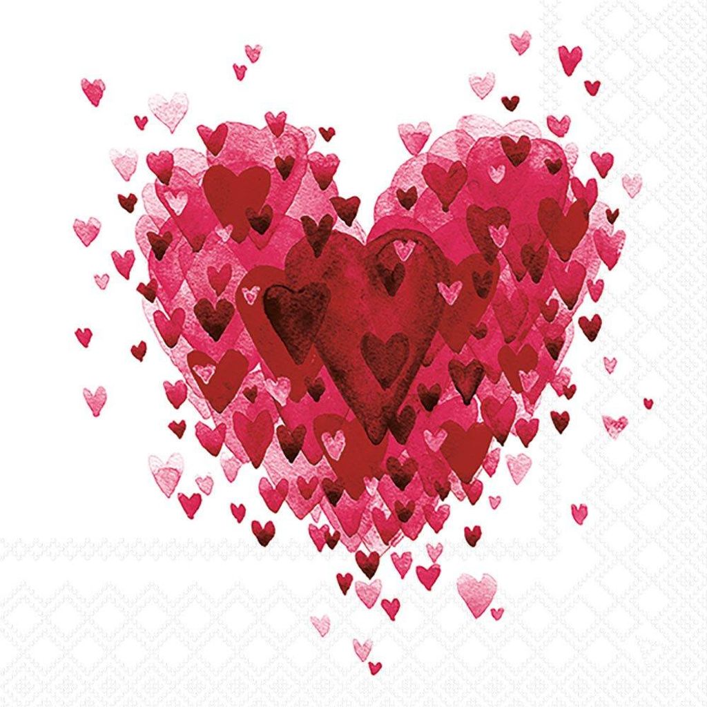 Servietten 33x33 cm - Heart of hearts red