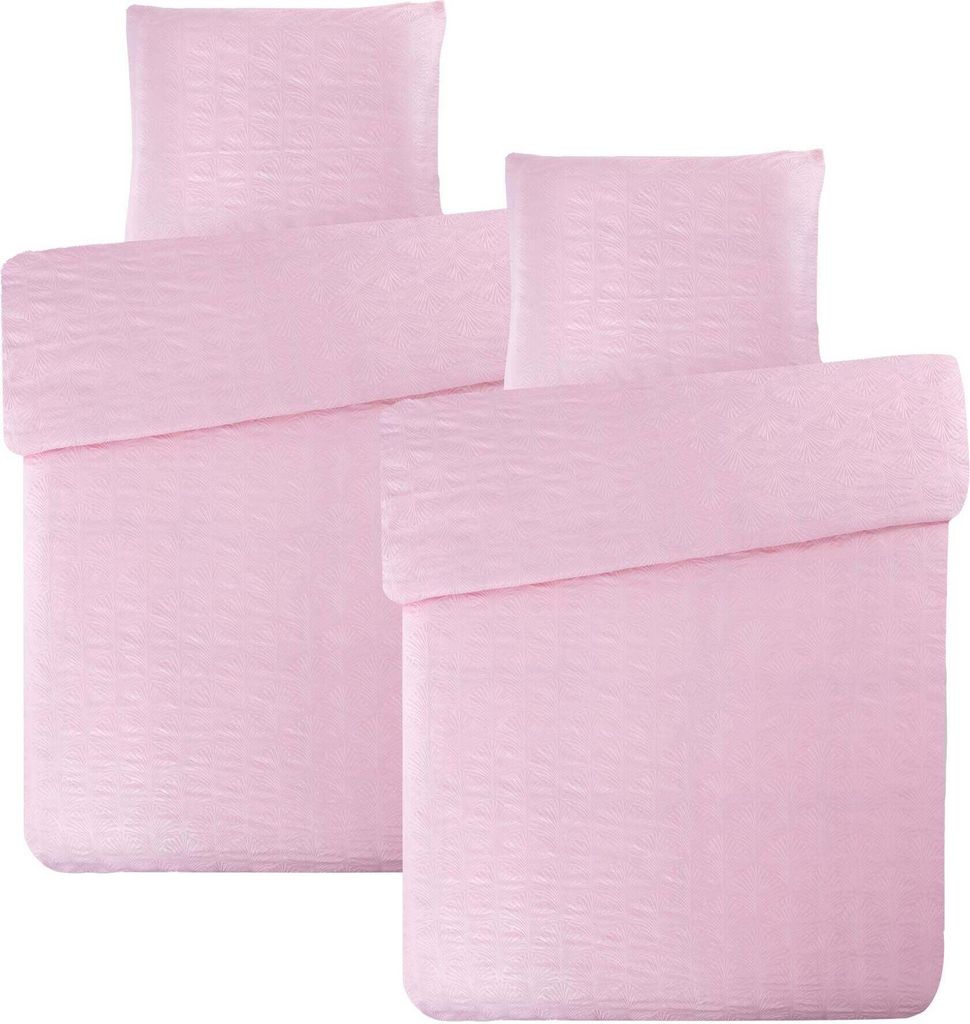 Mikrofaser Seersucker Bettwäsche Uni Struktur Ornamente 135x200 80x80 Rosa: 4tlg.