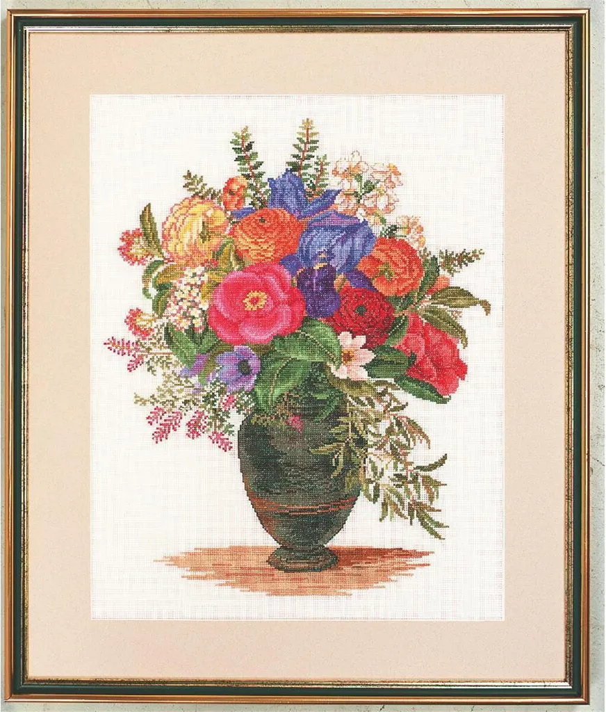 Kit Broderie Point de Croix Compté Symphonie Florale en Lin 50x60