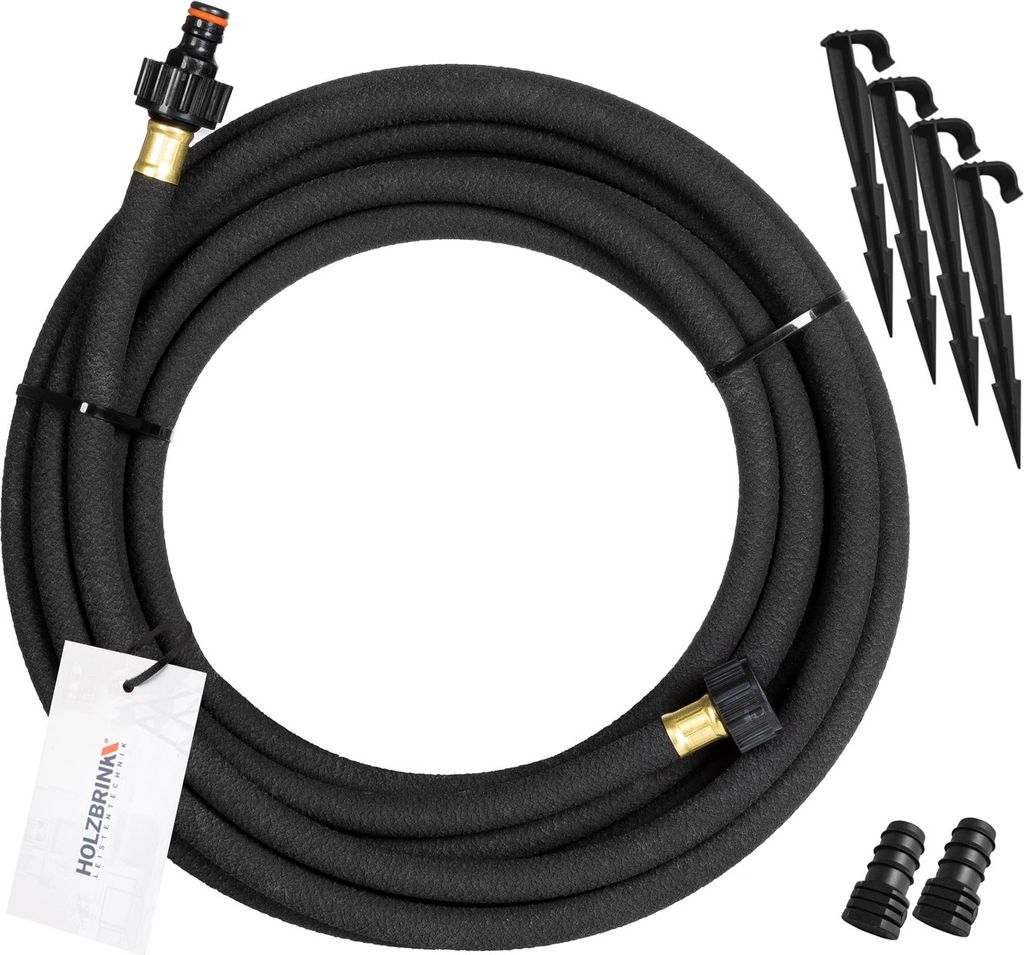 HOLZBRINK Perlschlauch 1/2" Tropfschlauch inkl. 4 Anker, 2 Endstopfen, Perl-Regner zur Bewässerung, Länge: 7,5 m, HPS-01-7-5