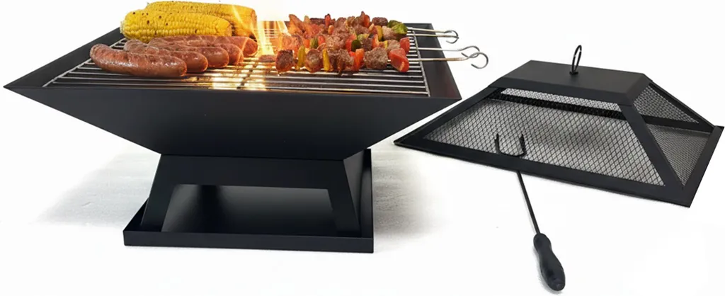 Brasero anti-étincelles avec grille grill pour terrasse et jardin sûr