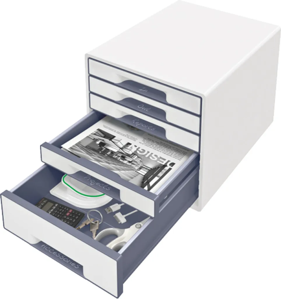 Leitz WOW Cube Boîte à Tiroirs A4 Plastique 5 Tiroirs Blanc et Bleu - 6
