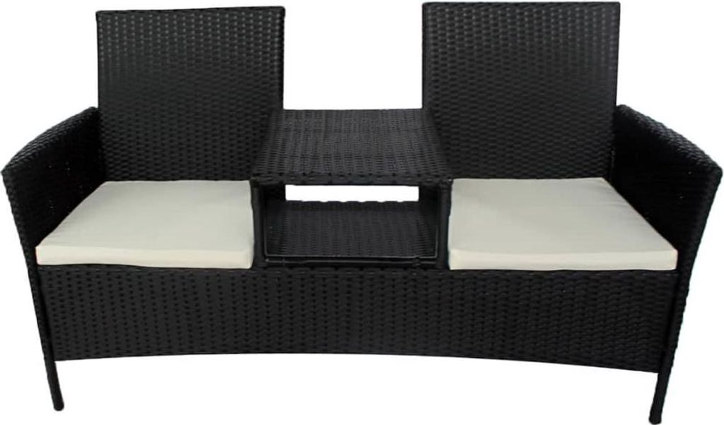 vidaXL Gartensofa 2-Sitzer mit Teetisch Poly Rattan Schwarz