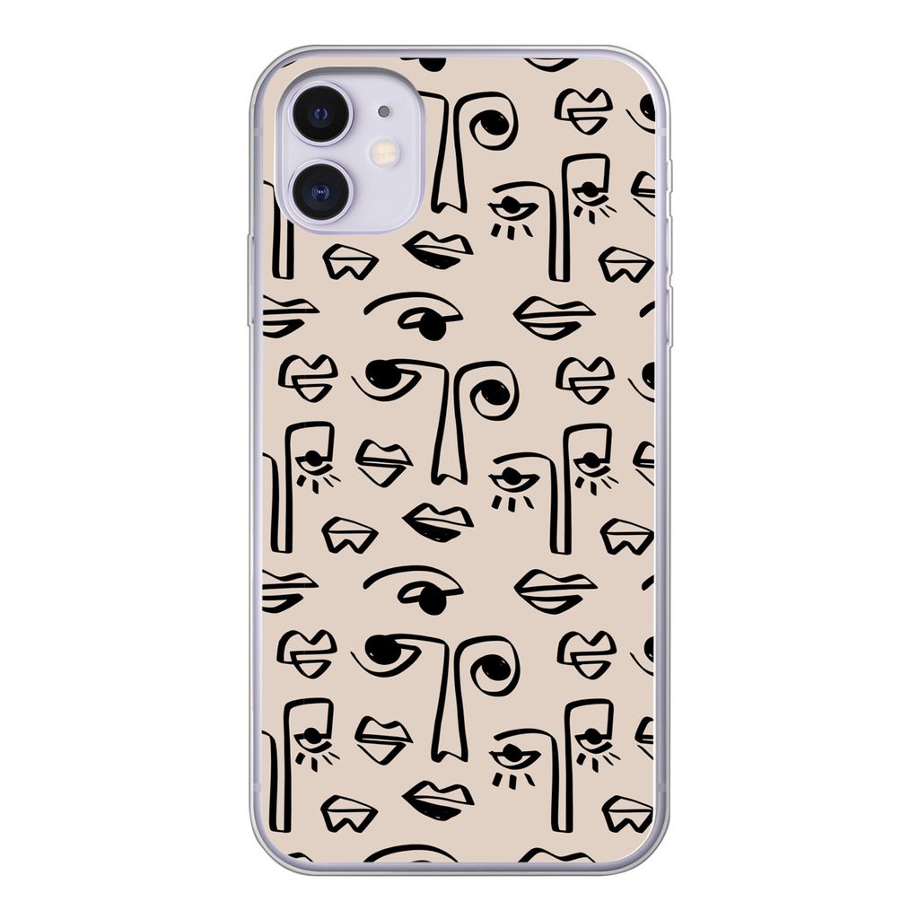 MuchoWow Handyhülle Schutzhülle Hülle für iPhone 11 Muster - Lippen - Strichzeichnungen Silikon Softcase Handy Hülle - Handytasche