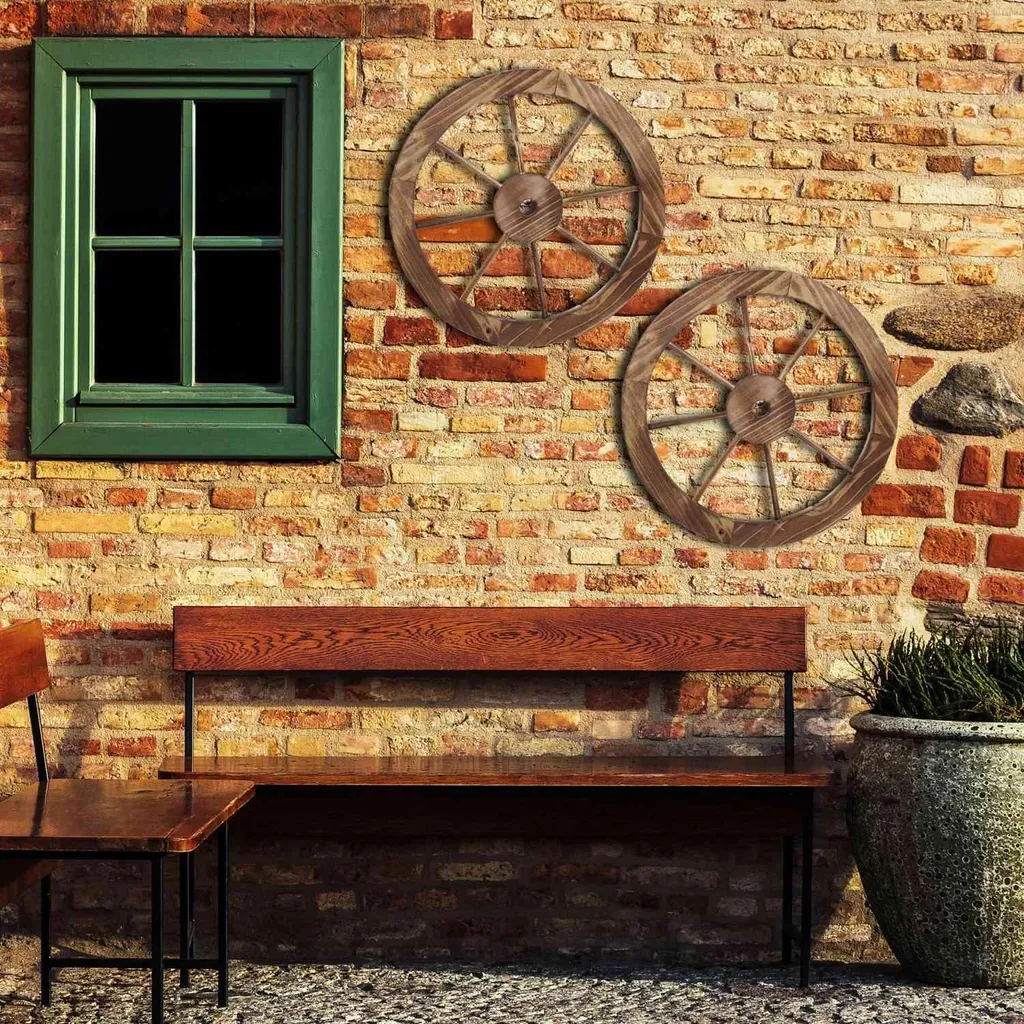 Paire de roues décoratives en bois 60 cm pour ornement de jardin
