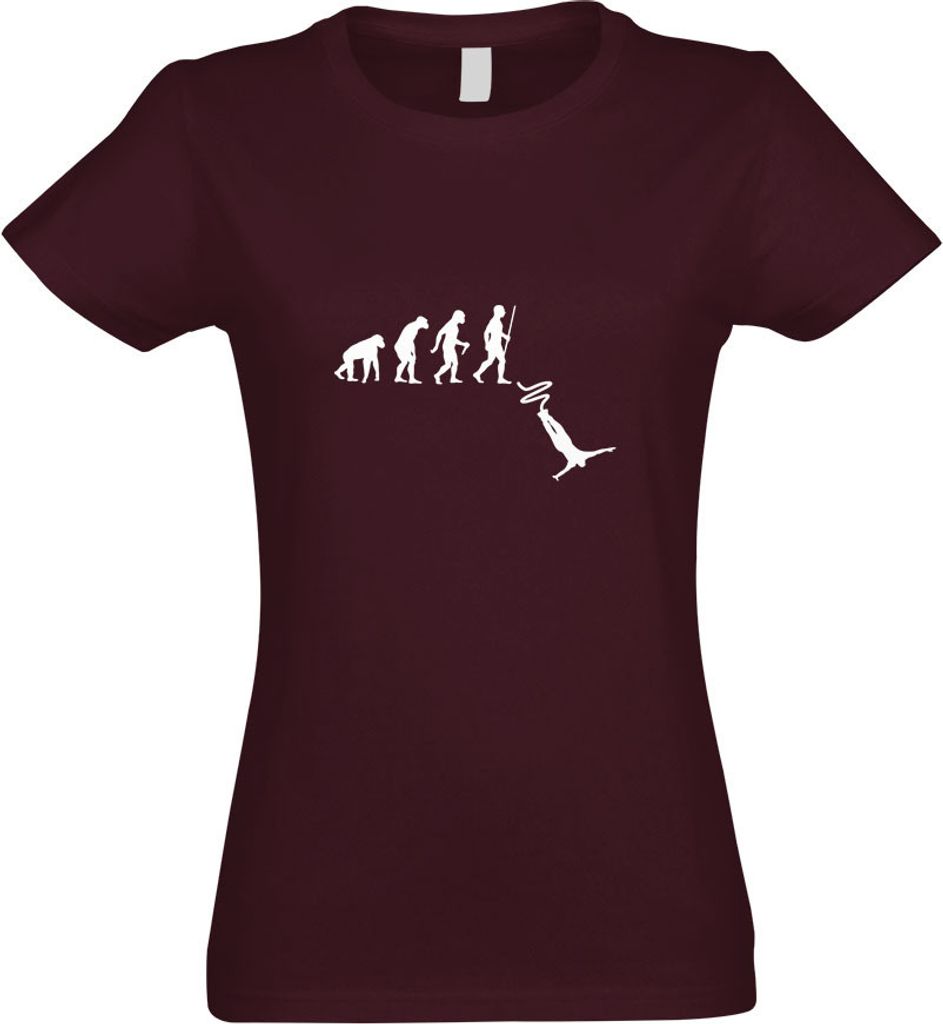 Kiwistar - T-Shirt tailliert - Damen - Burgund - Bungeespringen Evolution - mit Motiv Bedruckt - Funshirt Design - Sport - Freizeit - Damen - XXL