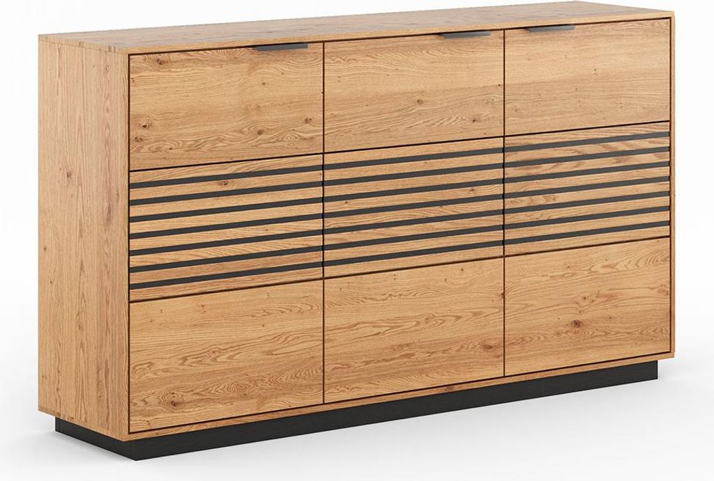 Kommode Tirano Sideboard 154x39x84cm 3-türig Massivholz geölt Farbe wählbar,Eiche Natur - Absetzung Lamellen