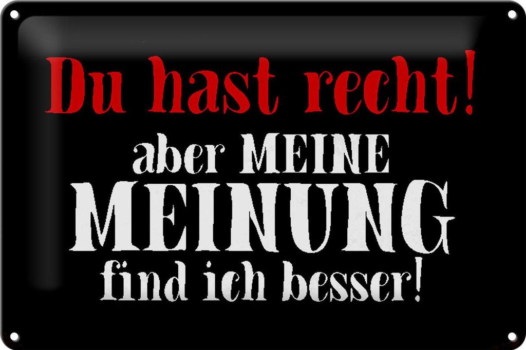 Blechschild Spruch 30x20cm du hast recht aber meine Meinung Produktbild 