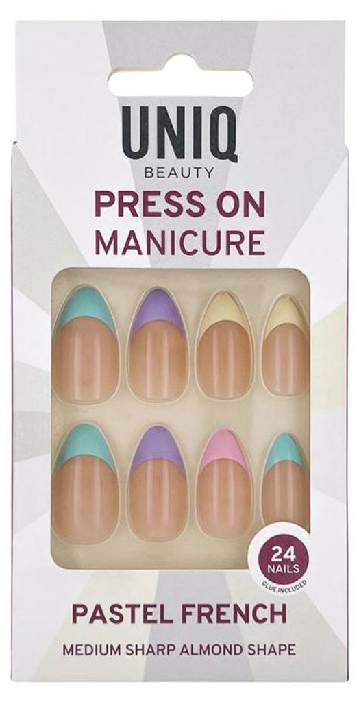 UNIQ Press On Nails Pastell Französisch - Künstliche Nägel Set mit Kleber, 24 Stück in 12 Größen
