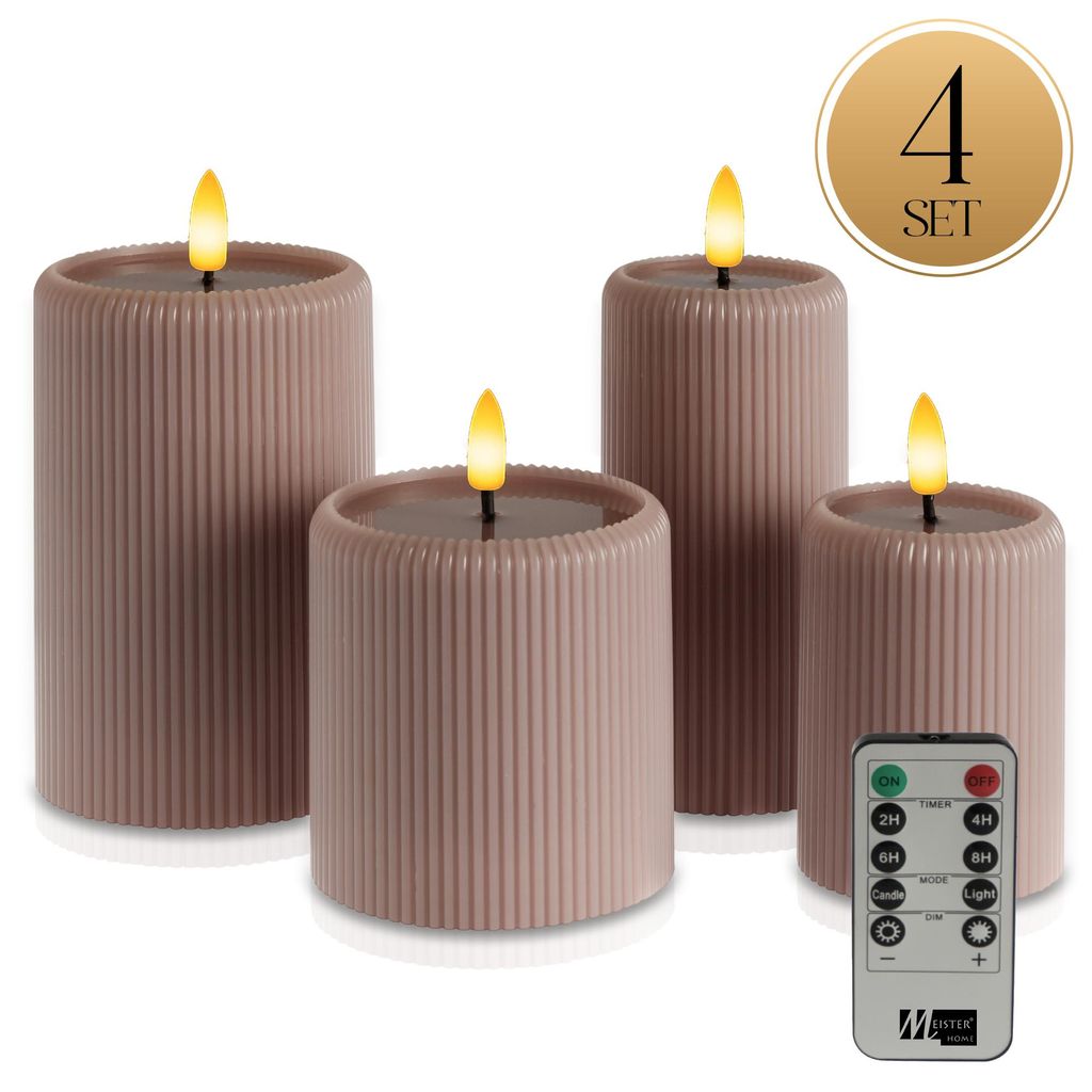 Meisterhome LED Stumpenkerzen 4er-Set – LED Kerzen - Flammenlose Kerzen mit Fernbedienung & Timer – Batteriebetrieben – Warmweißes Licht ...