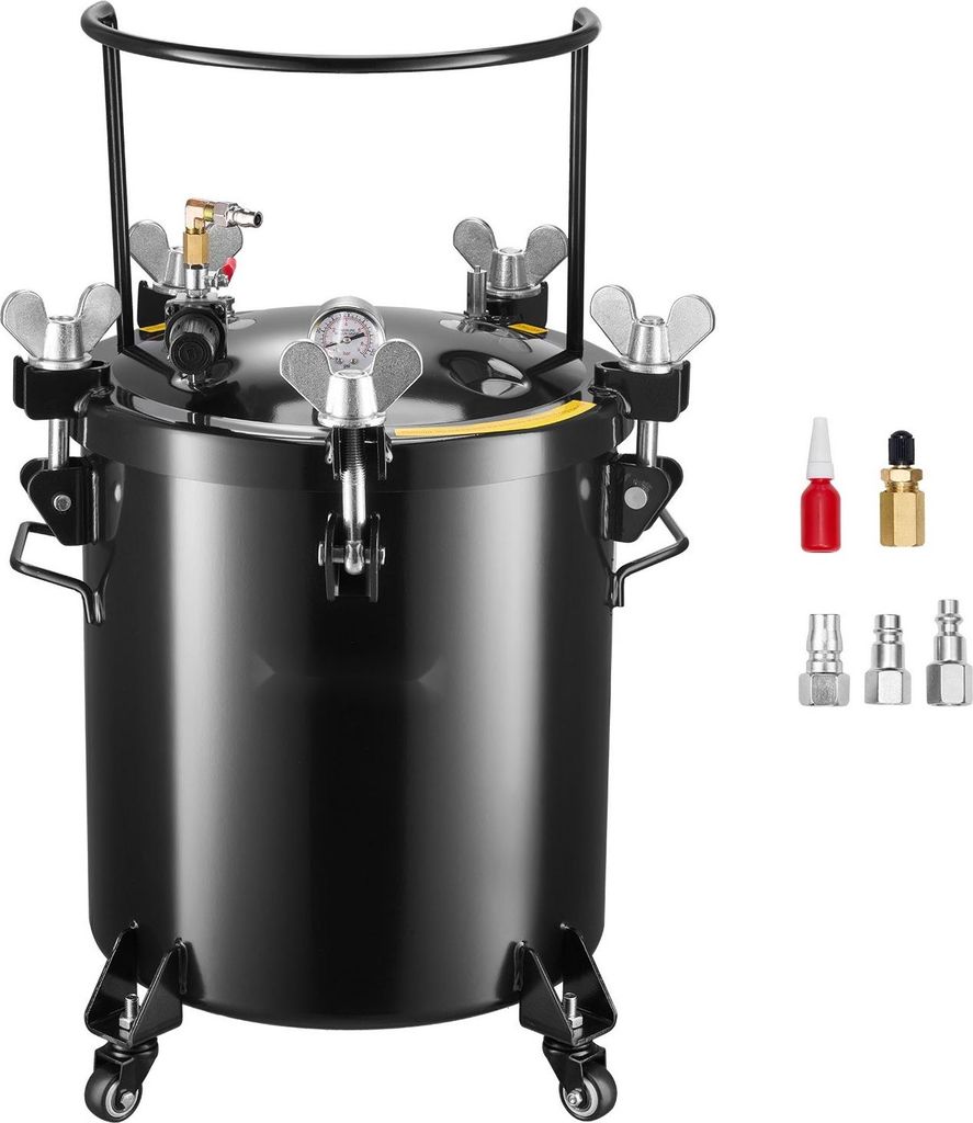 Drucktopf für Lackierpistole - 40 L Stahl-Druckbehälter für Sprühfarbe - 3 Schnellkupplungen - Großer Öffnungsdurchmesser - 4 Rollen - Für H...