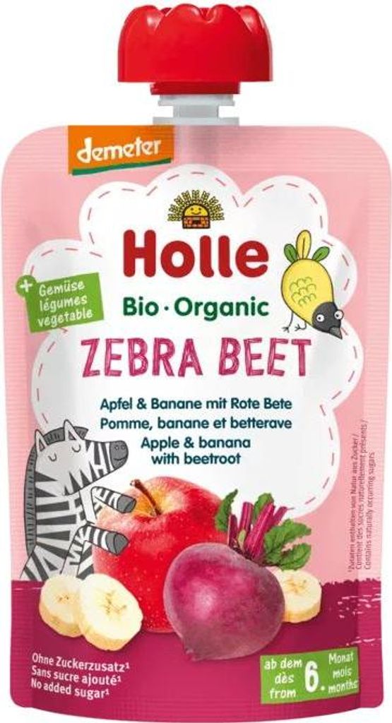 MUS BURACZANA ZEBRA (JABŁKO - BANAN - BURAK) BEZ DODATKU CUKRÓW BEZGLUTENOWA OD 6 MIESIĄCA DEMETER BIO 100 g - HOLLE