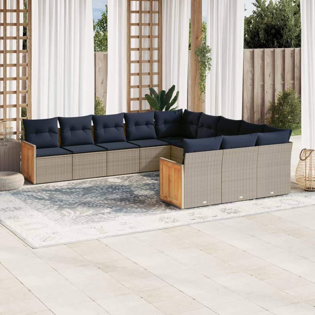 Maison Exclusive - 11-teiliges Gartensofa-Set mit Kissen, grau, Polyrattan